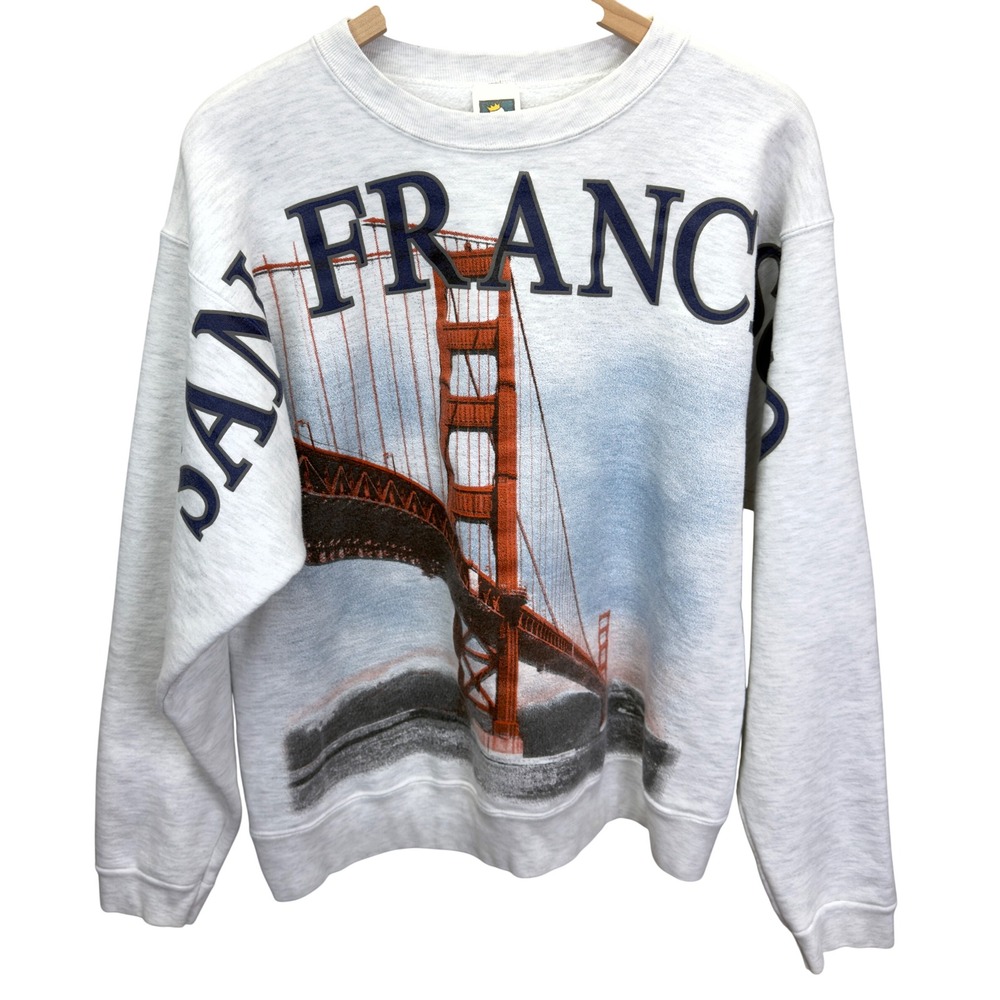 Vintage 90s San Francisco Spellout Golden Gate Bridge Sweatshirt Grey Size L